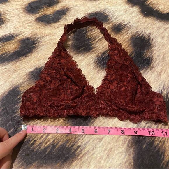 Wishlist Halter Top Lace Triangle Bralette Women's Size Medium Dark Red Unpadded - Picture 3 of 10